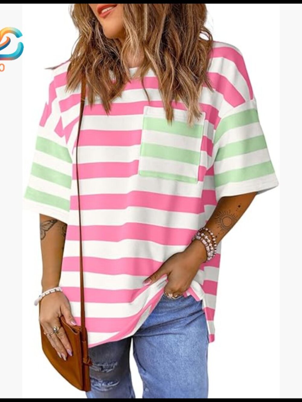 Oversized Striped T-Shirt Loose Fit Summer Casual Crew Neck Short Sleeve